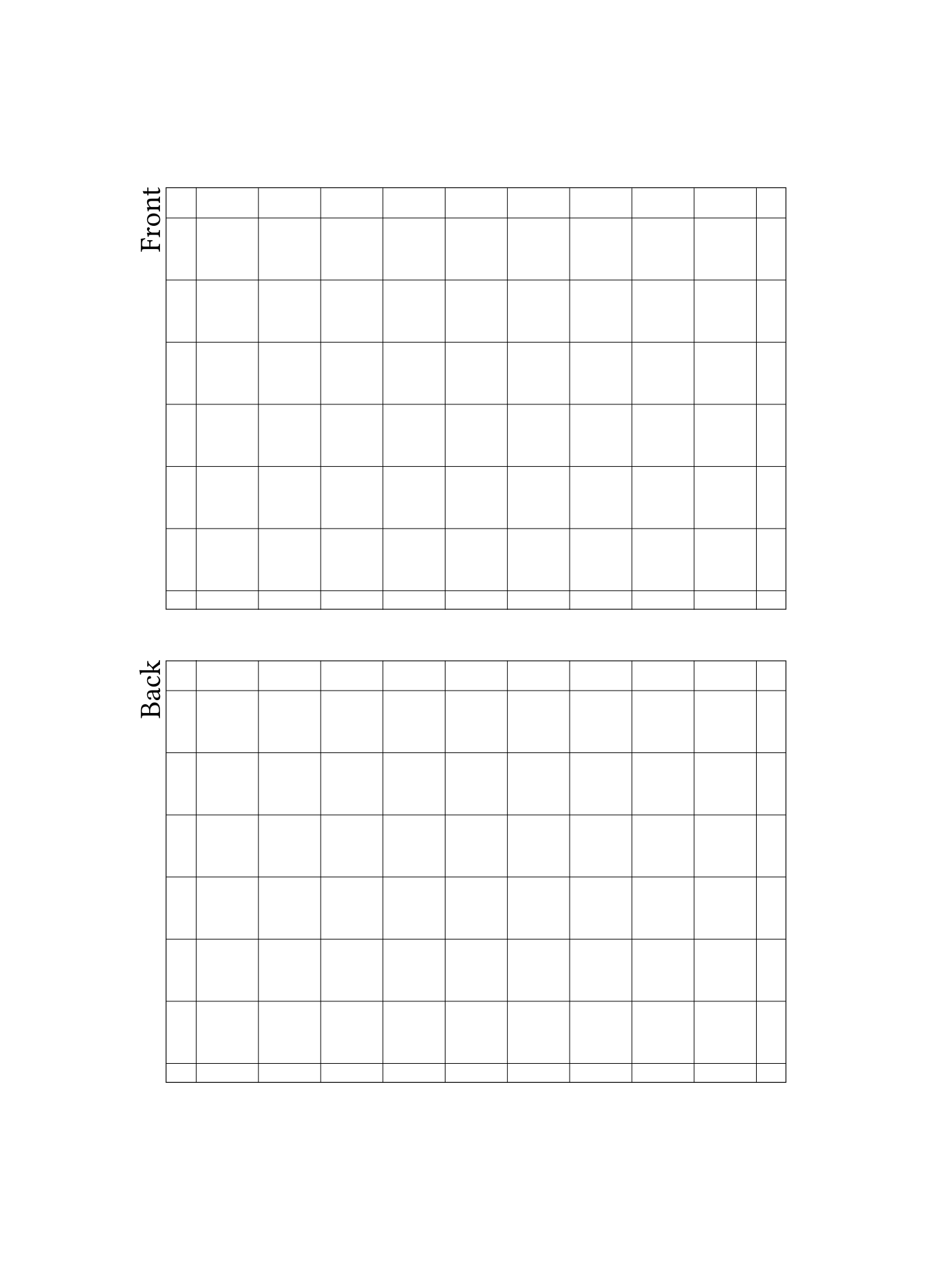 The flashcard template with two rectangles labeled 'front' and 'back'.